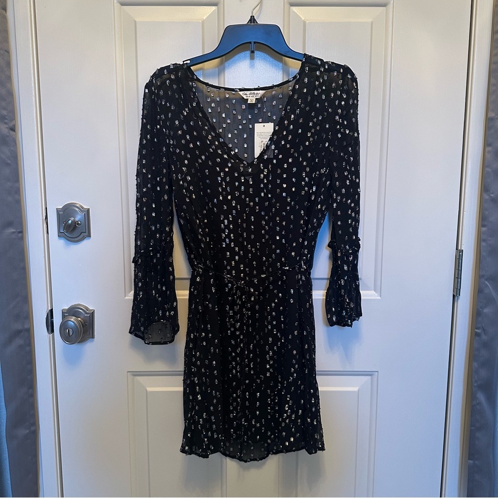 Women’s Miss Selfridge Black/Silver Knee Length Dress, Size 6